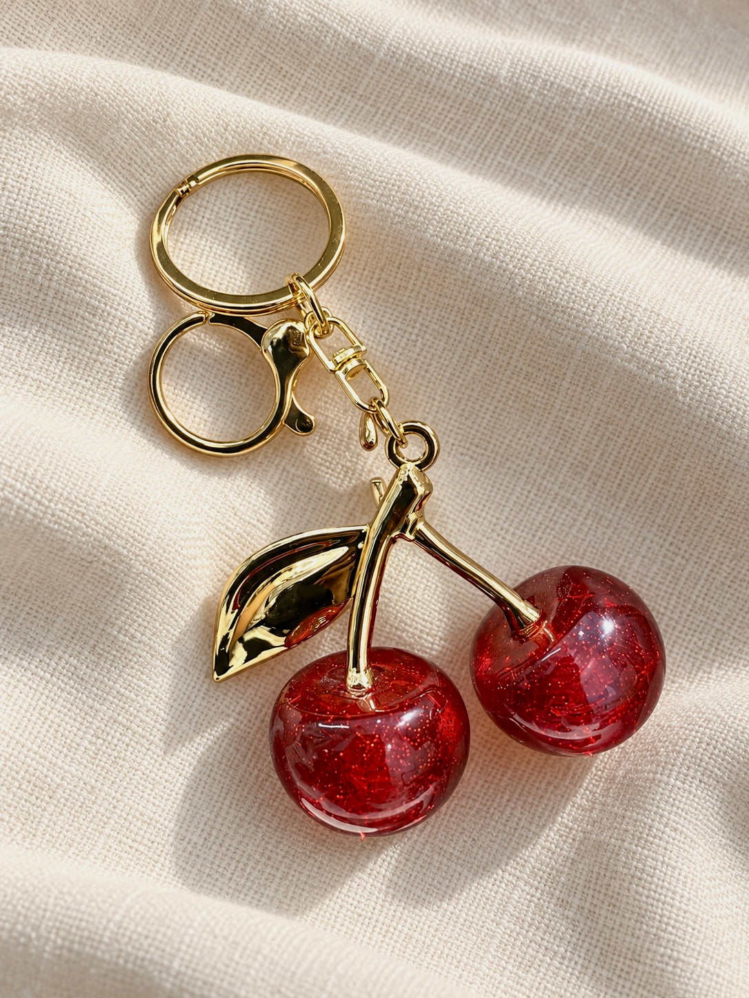 Glitter cherry keychain